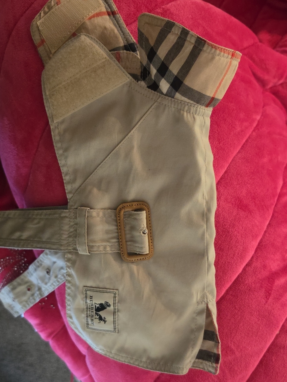 Burberry Beige Plaid Lined Jacket with Red Accent